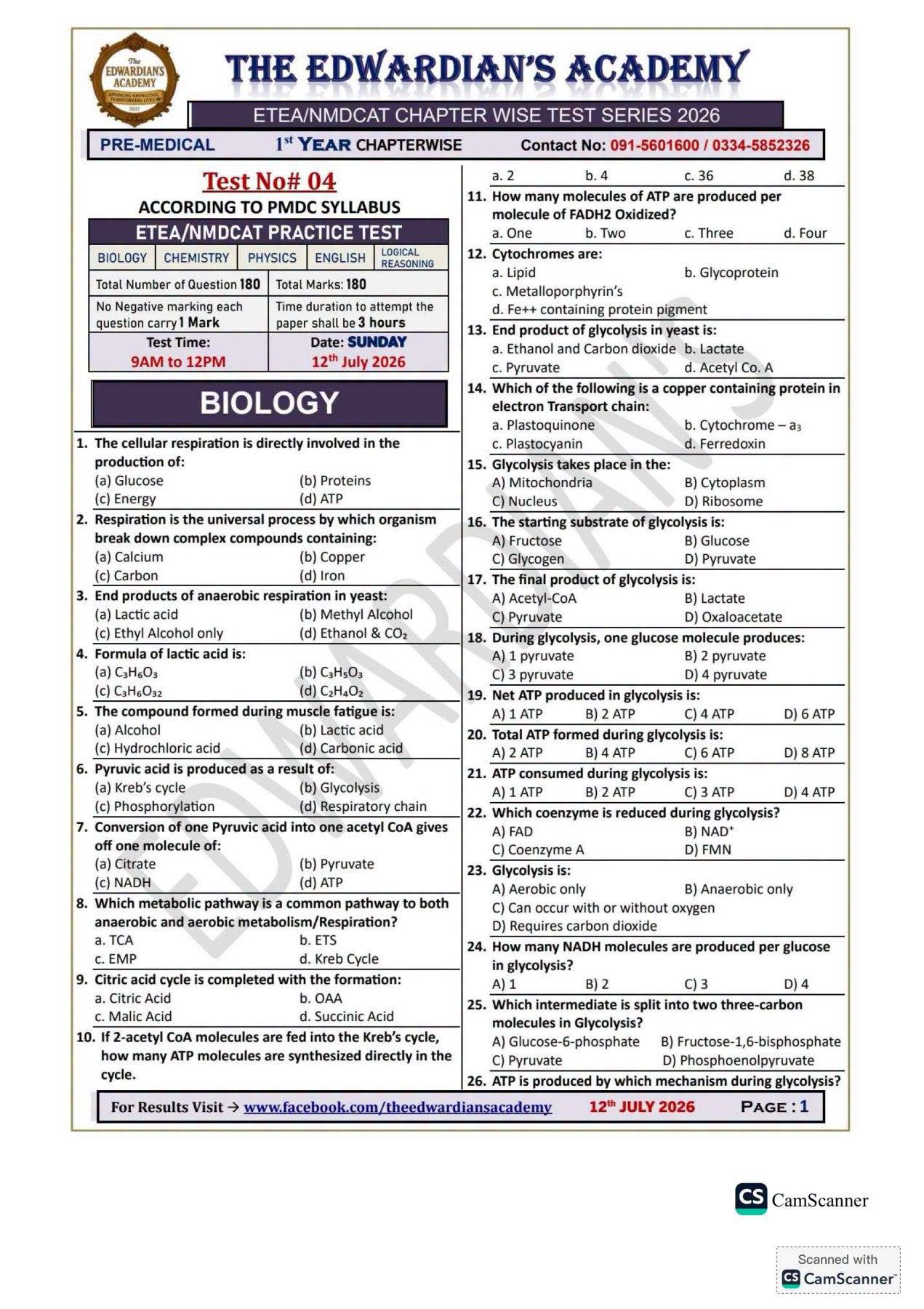 MDCAT MOCKTEST Sunday