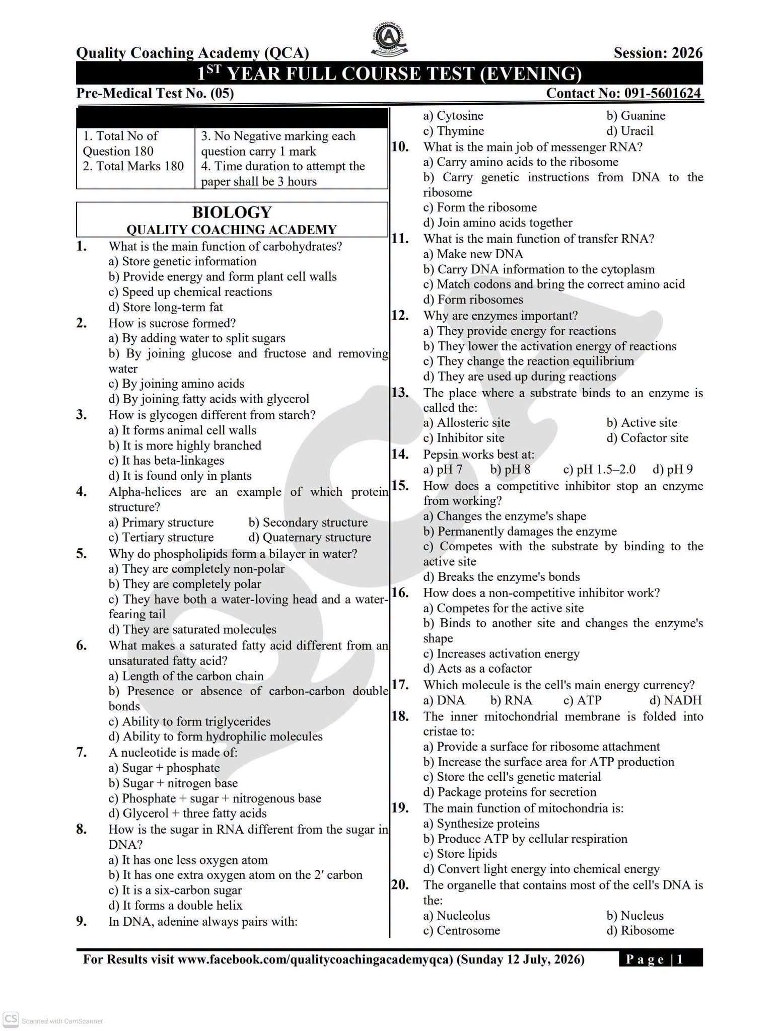 MDCAT MOCK TEST