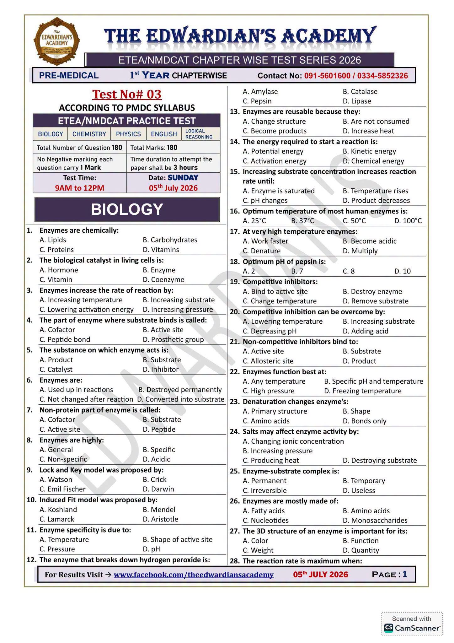MDCAT sunday mocktest