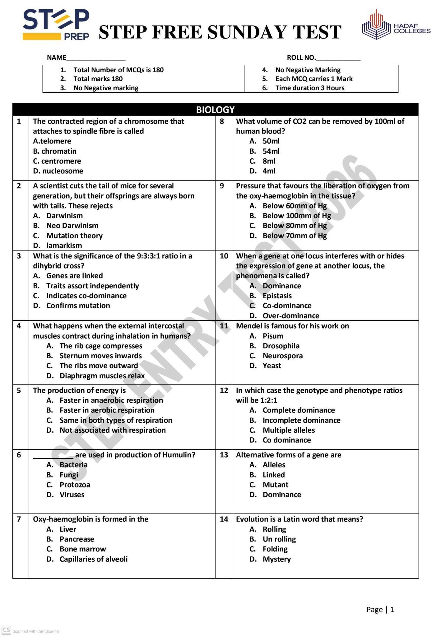 MDCAT Preparation - Step Free Sunday Test