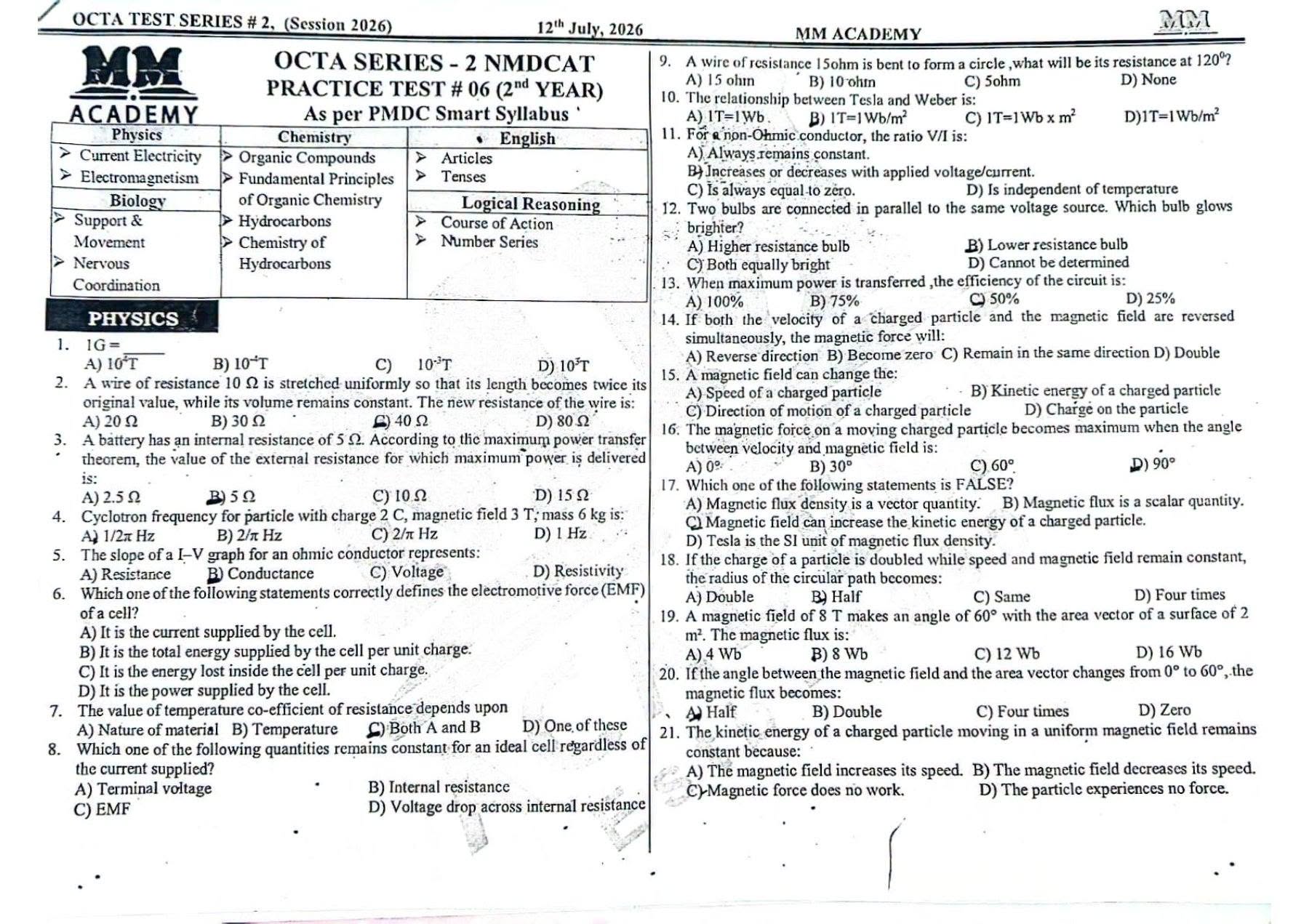 MDCAT sunday mocktest