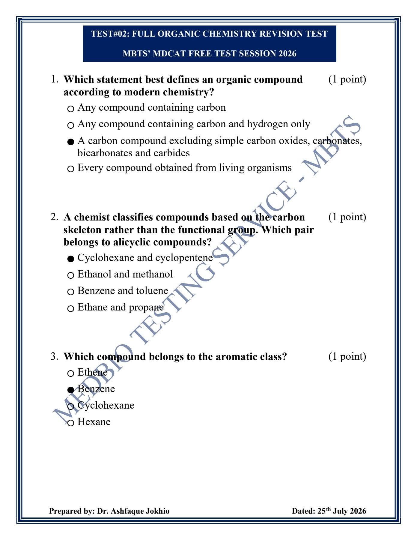 Full Organic Chemistry Test