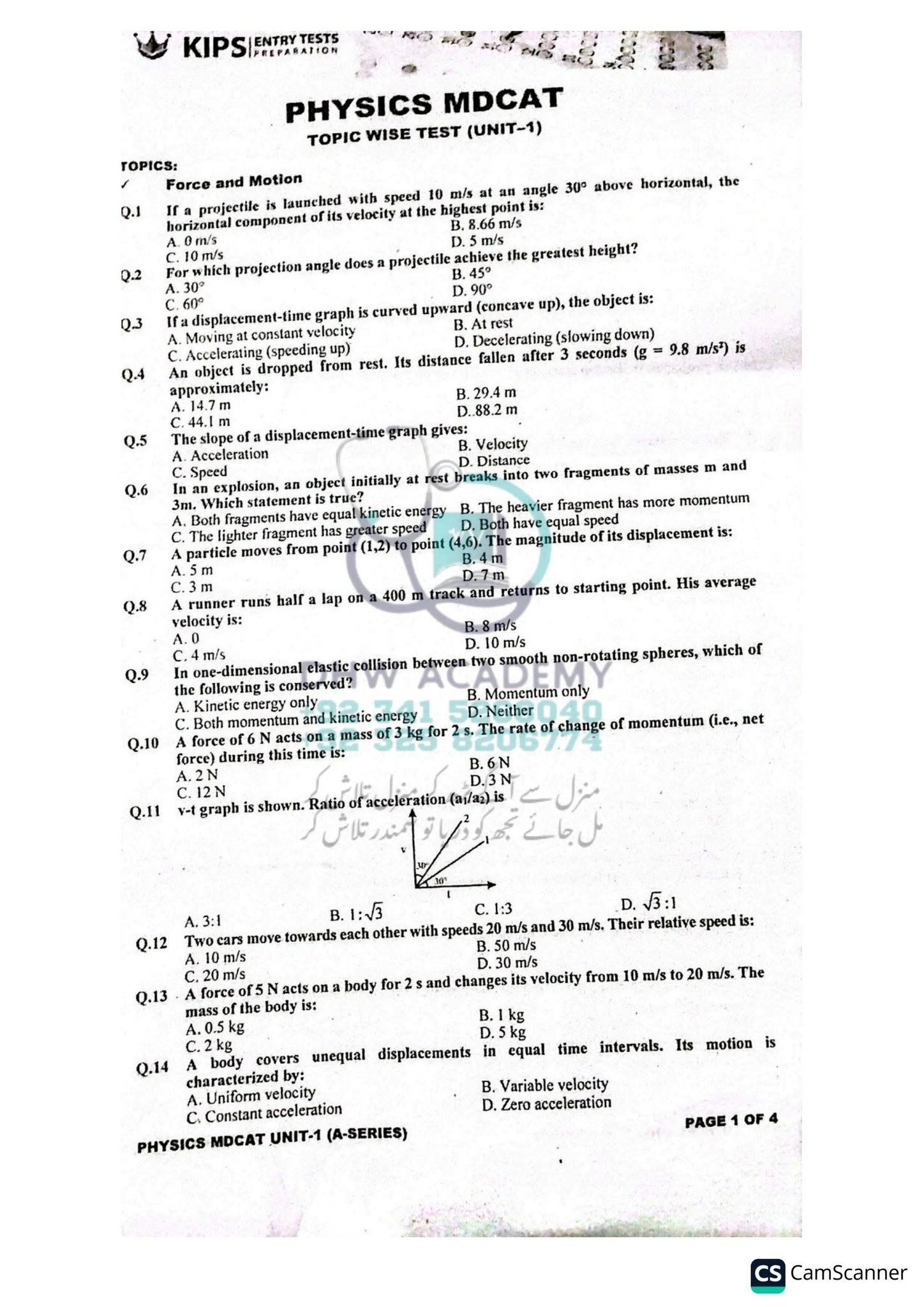 KIPS Kips Topic Wise Test Unit 1 - Physics